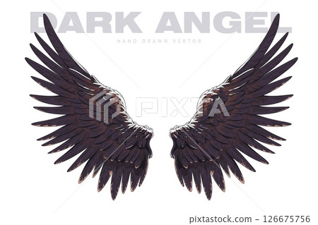 Dark angel wings sketch, pair of heraldic wings bird winged feathers, freedom heaven symbol hand drawn vector Dark angel wings sketch, pair of heraldic wings bird winged feathers, freedom heaven symbol hand drawn vector 126675756