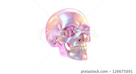Holographic Iridescent Skull. Futuristic Art And Design Concept Isolated On Transparent Background 126675891