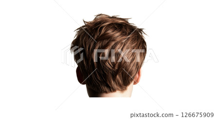 Back View Of Short Brown Hair. Hairstyle And Grooming Concept Isolated On Transparent Background 126675909