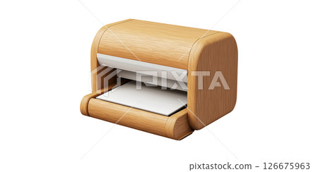 Wooden Desktop Printer With Paper Tray. Modern Office Equipment And Eco-Friendly Design Isolated On Transparent Background 126675963