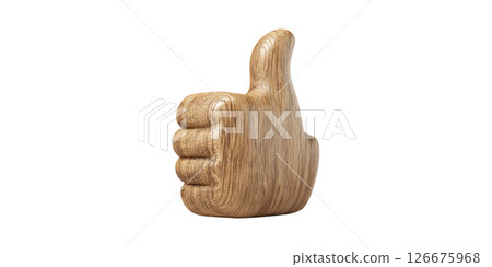 Wooden Thumbs Up Sculpture. Symbol Of Approval And Positive Feedback Isolated On Transparent Background 126675968