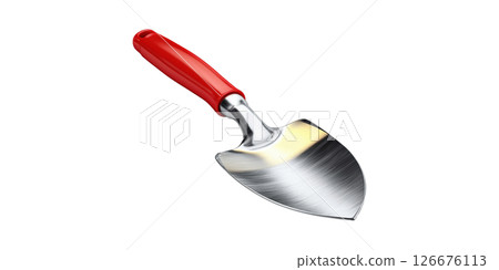 Stainless Steel Garden Trowel With Red Handle. Essential Tool For Gardening And Planting Isolated On Transparent Background 126676113