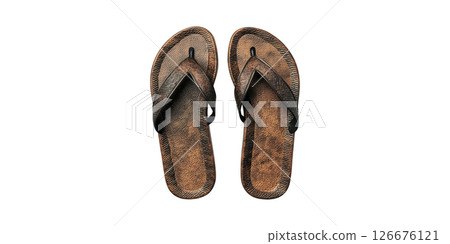 Brown Textured Flip-Flops. Casual Footwear For Summer And Beach Activities Isolated On Transparent Background 126676121