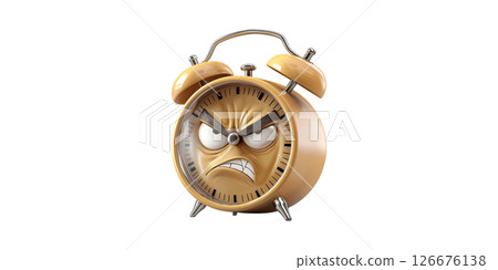 Angry Alarm Clock With Facial Expression. Concept Of Stress And Time Pressure Isolated On Transparent Background 126676138