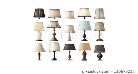 Collection Of Elegant Table Lamps. Diverse Designs For Interior Decoration And Lighting Solutions Isolated On Transparent Background Collection Of Elegant Table Lamps. Diverse Designs For Interior Decoration And Lighting Solutions Isolated On Transparent Background 126676225