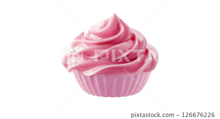 Pink Cupcake With Swirled Frosting. Sweet Dessert And Confectionery Delight Isolated On Transparent Background 126676226