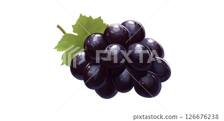 Bunch Of Black Grapes With Leaf. Symbol Of Freshness And Healthy Eating Isolated On Transparent Background 126676238