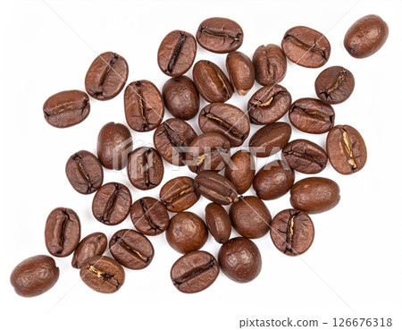 Fresh Brown Coffee Beans Collection on White Background Fresh Brown Coffee Beans Collection on White Background 126676318