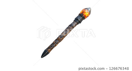 Fantasy Magic Staff With Glowing Crystal. Mystical Artifact For Role-Playing Games And Fantasy Themes Isolated On Transparent Background 126676348