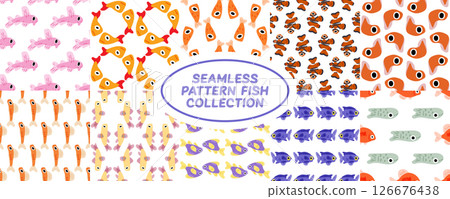 Funny Seamless Cartoon Fish Patterns 126676438