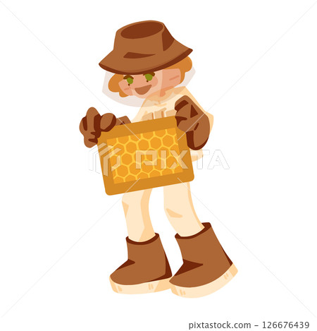Cartoon Beekeeper with Honeycomb Frame Cartoon Beekeeper with Honeycomb Frame 126676439