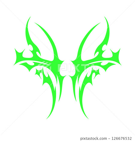 Tribal, bright green butterfly silhouette in Y2K style. 126676532