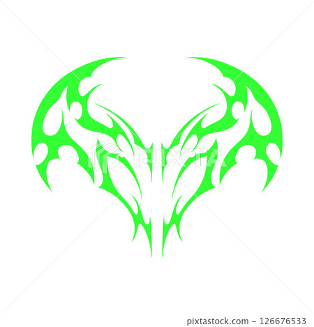 Neo tribal vector element, symmetry ornament swirl demon wings sharp shape, Cyber sigilism gothic abstract green pattern 126676533