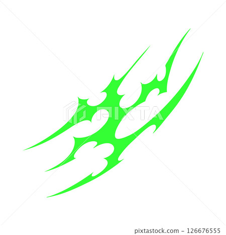 Neo tribal vector element, Cyber sigilism design, gothic green pattern, abstract Y2K ornament curly sharp shape 126676555