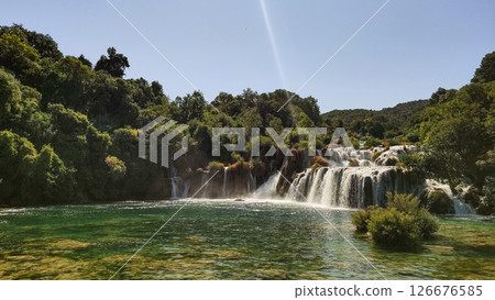 Skradinski buk waterfall cascading into clear water in krka national park, croatia 126676585