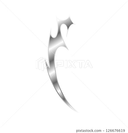 Neo tribal silver gradient vector element, chrome metal ornament swirl sharp shape, cyber sigilism abstract horn pattern 126676619