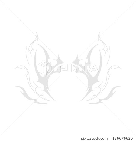 Neo tribal vector element, cyber sigilism gothic abstract gray pattern symmetry swirl demon wings sharp outline ornament Neo tribal vector element, cyber sigilism gothic abstract gray pattern symmetry swirl demon wings sharp outline ornament 126676629