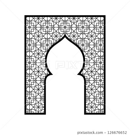 Vector arched frame with oriental ornament, black color. Vector arched frame with oriental ornament, black color. 126676652