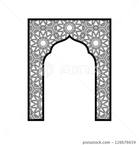 Vector illustration of black Muslim arch with arabesques. 126676659