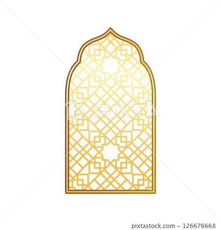 Vector illustration of Islamic window with golden geometric pattern. 126676668