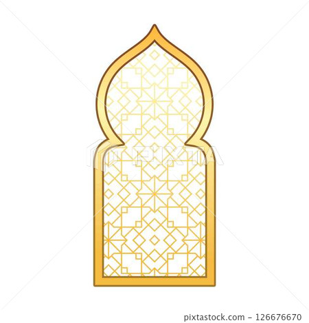 Islamic golden window frame with domed top. Traditional arabic architecture. 126676670