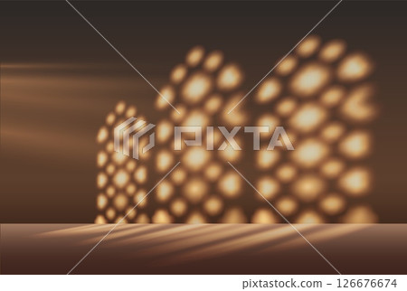 Ramadan. Vector, brown background with abstract geometric shadow pattern of Islamic windows. Ramadan. Vector, brown background with abstract geometric shadow pattern of Islamic windows. 126676674