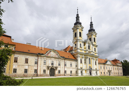 Jasov Monastery standing tall under cloudy sky in Slovakia 126676765