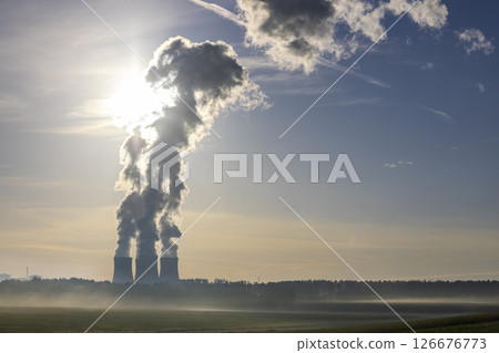 Temelin Nuclear Power Plant emitting steam in South Bohemia, Czechia Temelin Nuclear Power Plant emitting steam in South Bohemia, Czechia 126676773