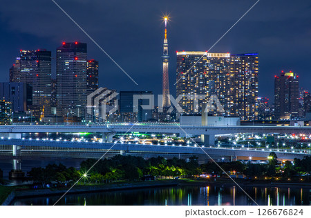 Skytree night view from Odaiba 126676824