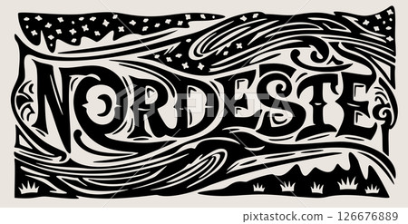 Northeast brazilian cordel lettering. Woodcut illustration 126676889