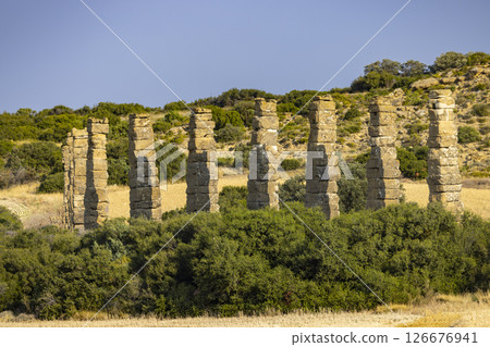 Aqueduct to Los Banales, Roman archaeological site near Uncastillo, Province of Zaragoza, Spain Aqueduct to Los Banales, Roman archaeological site near Uncastillo, Province of Zaragoza, Spain 126676941