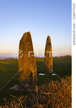 menhirs standing in Couches, Saone et Loire, Bourgogne Franche Comte, France menhirs standing in Couches, Saone et Loire, Bourgogne Franche Comte, France 126677010