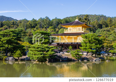 晴朗的日子裡的京都金閣寺 126677019