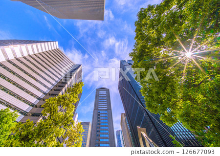 Tokyo cityscape, Japan, May 28. Office buildings in Otemachi, including the Urbannet Otemachi Building and Otemachi Place 126677093