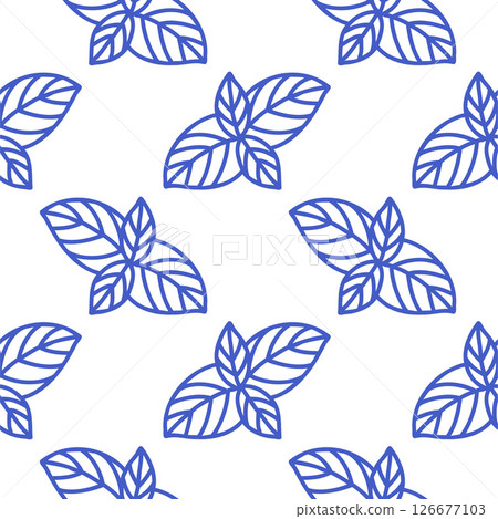 La dolce vita doodles seamless pattern basil leaf. Blue on white vector illustration of italian style hand drawn posters. Wall art prints decor, for invitations, menus design. La dolce vita doodles seamless pattern basil leaf. Blue on white vector illustration of italian style hand drawn posters. Wall art prints decor, for invitations, menus design. 126677103
