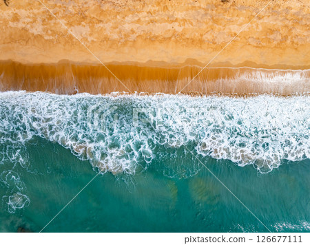 Aerial view landscape sea beach in raining season at Phuket island Thailand. 126677111