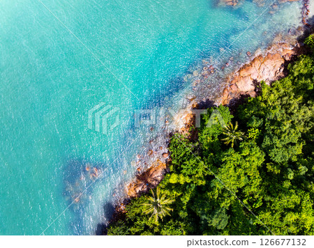 Aerial view landscape sea beach in raining season at Phuket island Thailand. Aerial view landscape sea beach in raining season at Phuket island Thailand. 126677132