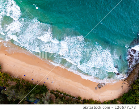 Aerial view landscape sea beach in raining season at Phuket island Thailand. Aerial view landscape sea beach in raining season at Phuket island Thailand. 126677178