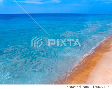 Aerial view landscape sea beach in raining season at Phuket island Thailand. 126677196