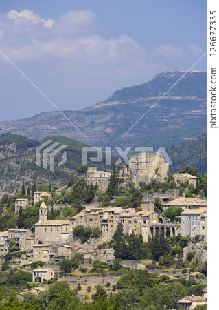 Montbrun les Bains dominating the Drome Valley in Auvergne Rhone Alpes, France 126677335
