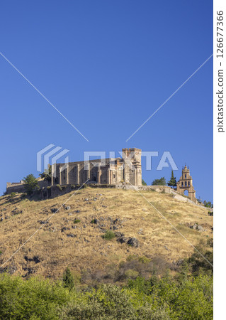 Castle of the Knights Templar of Aracena dominating the landscape in Andalusia, Spain Castle of the Knights Templar of Aracena dominating the landscape in Andalusia, Spain 126677366
