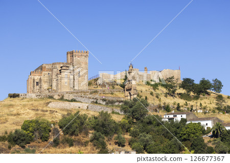 Aracena Castle dominating the skyline in Andalusia, Spain, during a sunny summer day 126677367