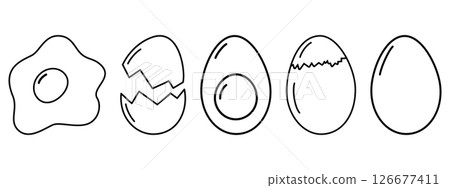 Minimalist Egg Icons Fried Egg, Cracked Eggshell, Boiled and Partially Purified and Whole Egg Bundle 126677411