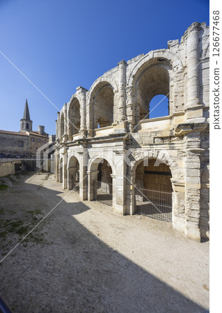 Arles Amphitheatre showing roman architecture in Provence, France 126677468