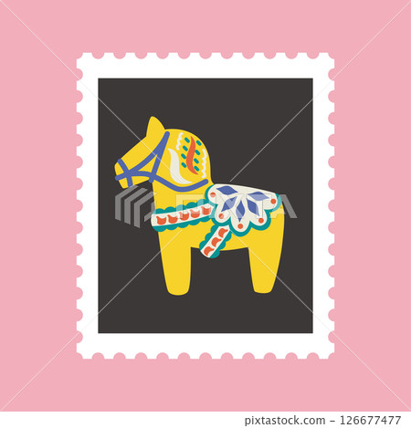 2026 Dalarna Horse stamp frame vector illustration (with background) 126677477