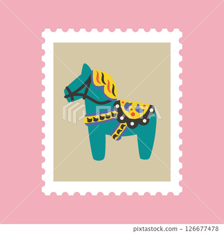 2026 Dalarna Horse stamp frame vector illustration (with background) 126677478