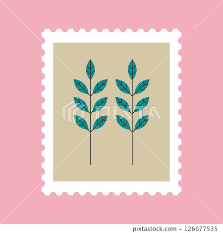 Green leaf stamp frame vector illustration (with background) 126677535