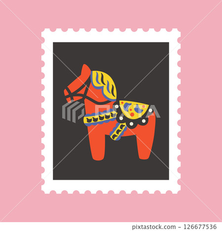 2026 Dalarna Horse stamp frame vector illustration (with background) 126677536