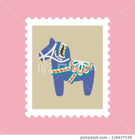 2026 Dalarna Horse stamp frame vector illustration (with background) 126677539