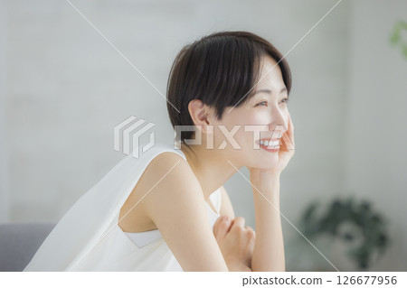 A woman who feels moisturized A woman who feels moisturized 126677956